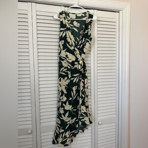 SHEIN Cream and Green Floral Wrap Dress